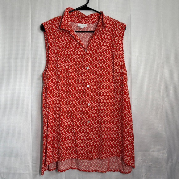 J. Jill Tops - J. Jill Sleeveless Blouse Rayon Ikat Geometric Button‎ Front Boho Relaxed L